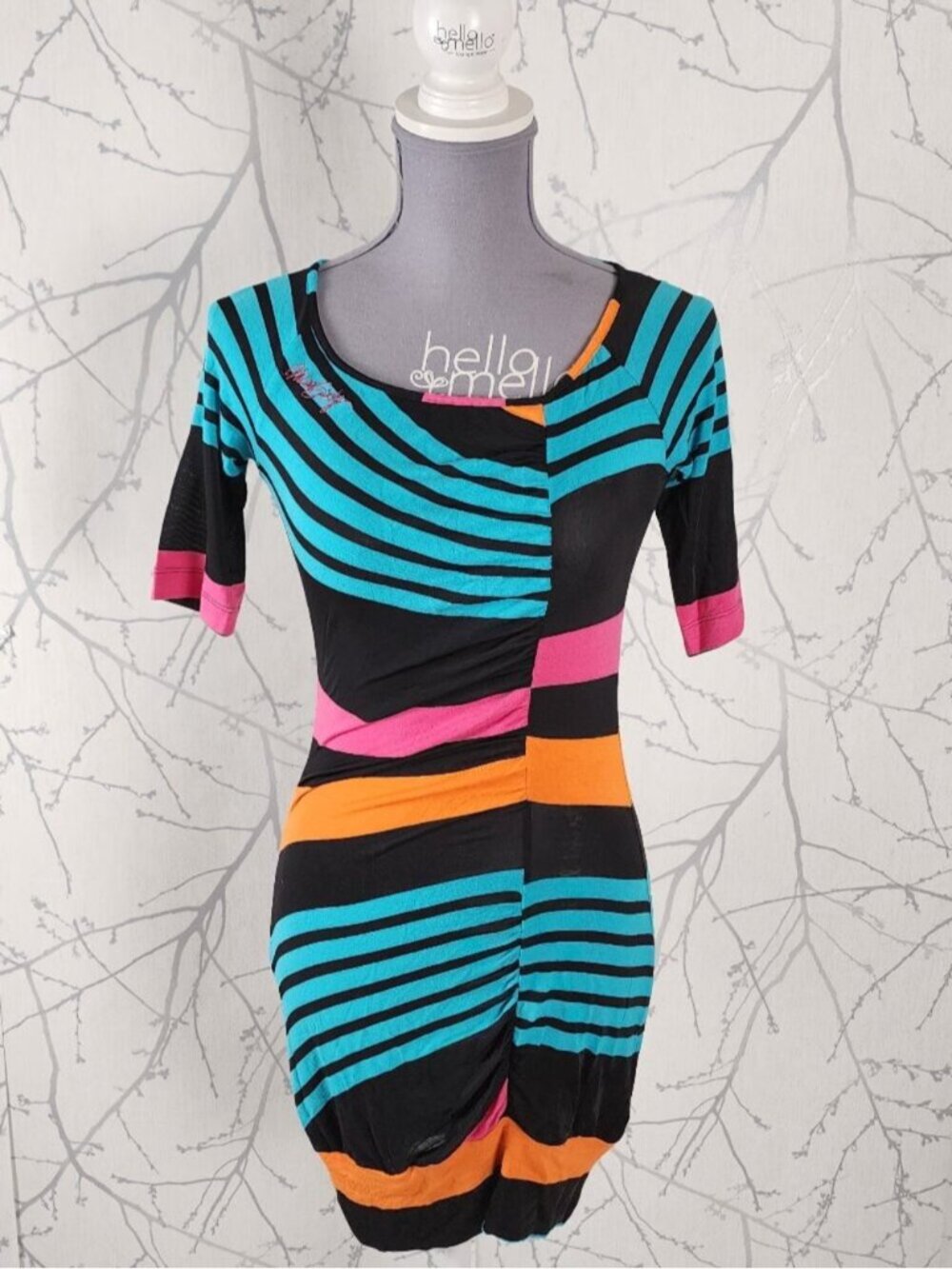 Miss Sixty Colorful Stripe Stretch Knit Bodycon Mini Dress